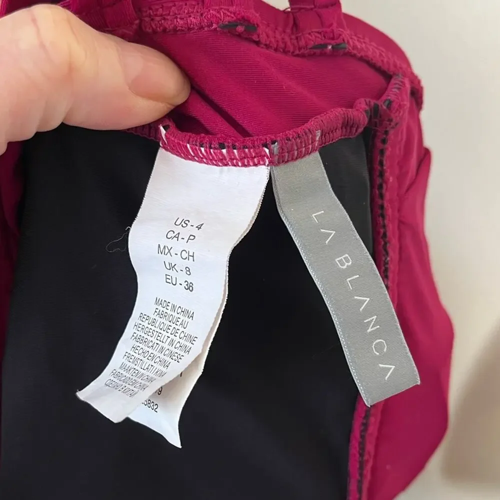 LA BLANCA raspberry pink strappy back one piece swimsuit size 4 - Picture 3 of 4